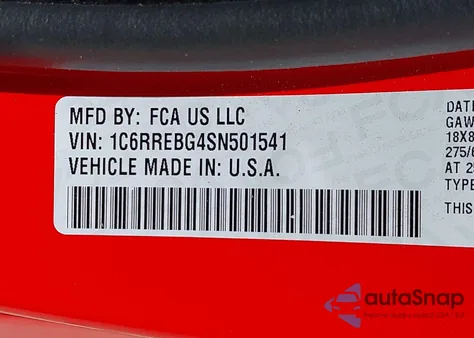 2025 Ram 1500 Big Horn 4X2 6'4 Box z USA, uszkodzony, nr VIN 1C6RREBG4SN501541